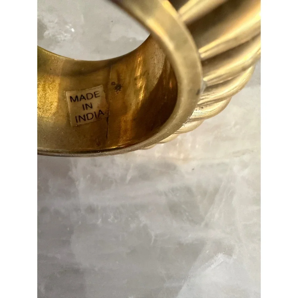 Brass Napkin Rings Set of 6 Gold Ribbed Melon Pumpkin shape